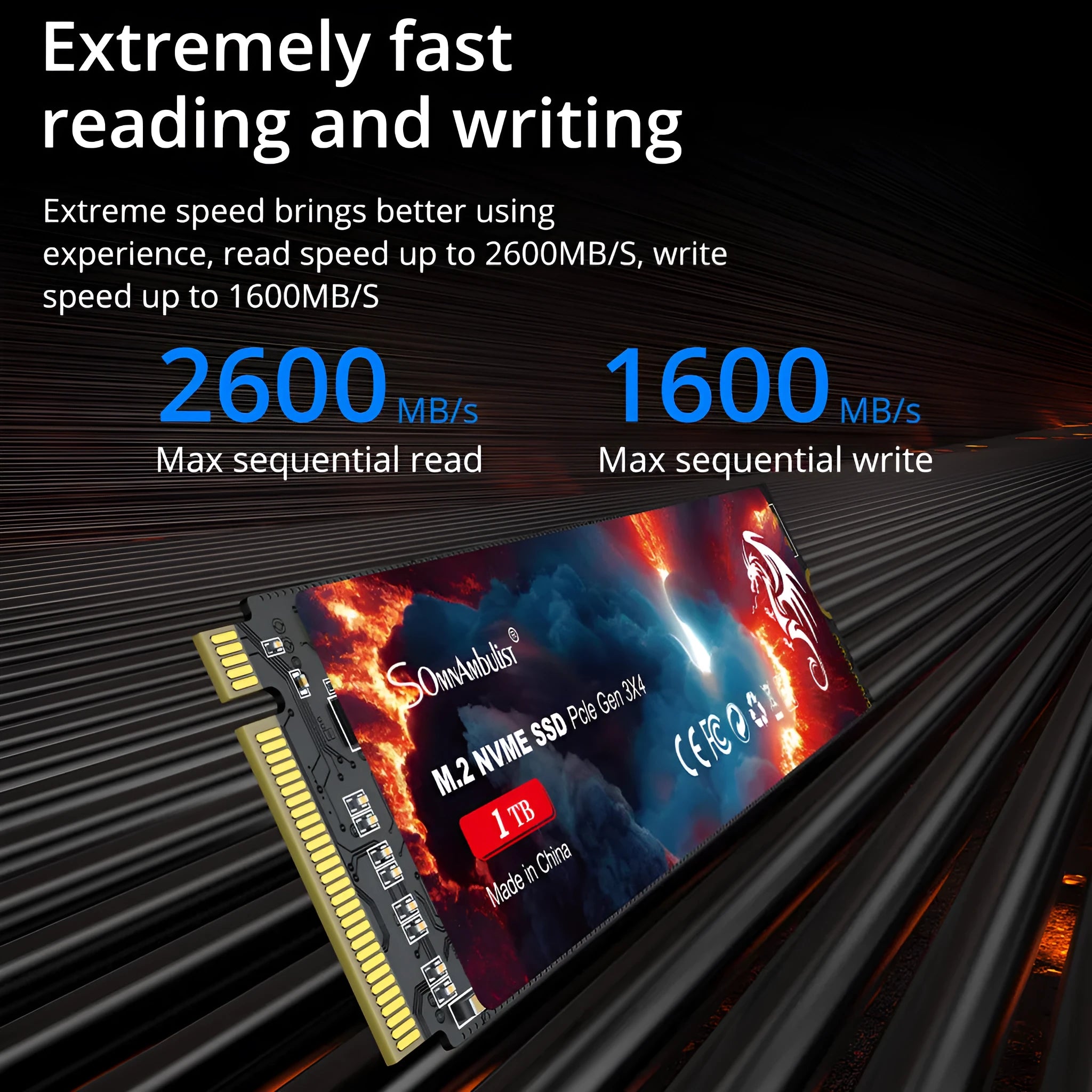 M.2 NVMe solid state drive for desktop computers with 80mm by 22mm dimensions