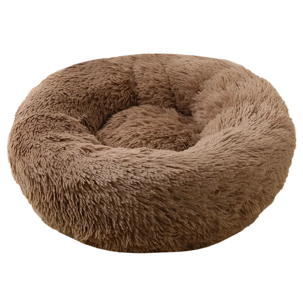 Round plush cloth pet bed for dogs and cats, available in 40cm to 120cm sizes and many colours