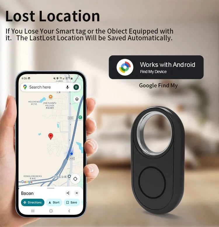 Two-pack of GPS anti-loss trackers in Black, Light blue, Pink, and White with key chain loops