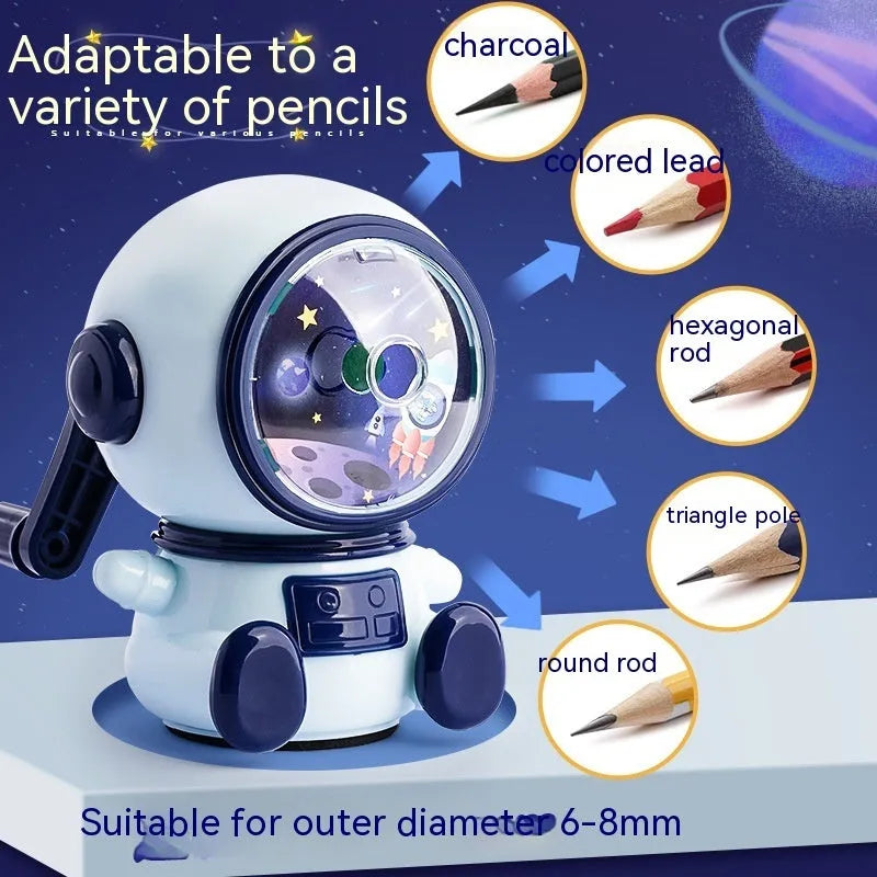Children's astronaut cartoon manual pencil sharpener in blue or pink colour options