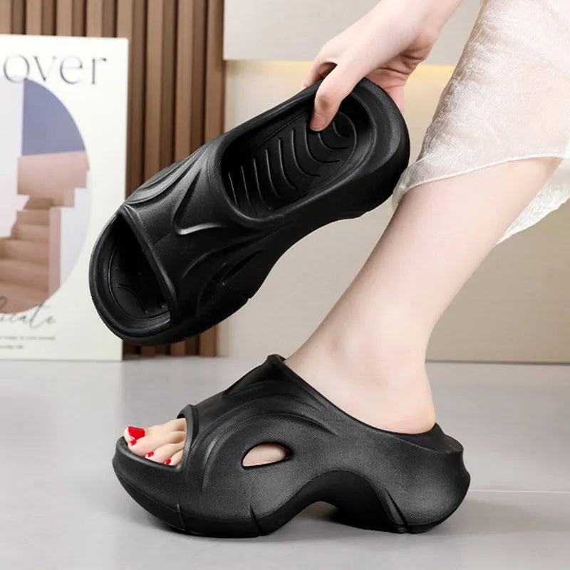 Women's thick-soled EVA slippers in white, black, and rose red colour options