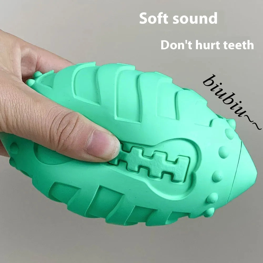 Thickened rubber rugby ball dog toy with squeaker in light green colour