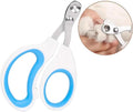Blue cat nail clippers with circular cut hole design and cushioned handle for safe pet nail trimming