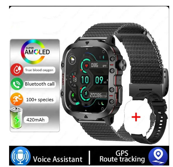 QX11 Smart Bluetooth Watch in black or khaki with TFT screen showing fitness stats