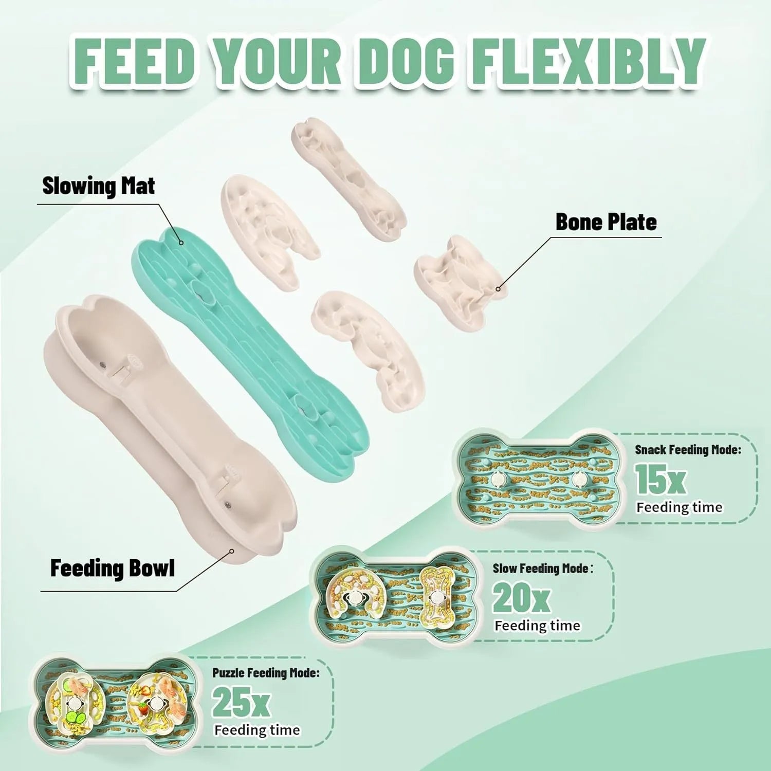Green pink and yellow 3-in-1 slow feeder dog bowls with wave and hump designs for large breed anti choking feeding