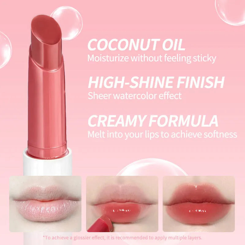 Six shades of water-pressed solid lip lacquer including Makin'Me Blush and Pink Flamingo