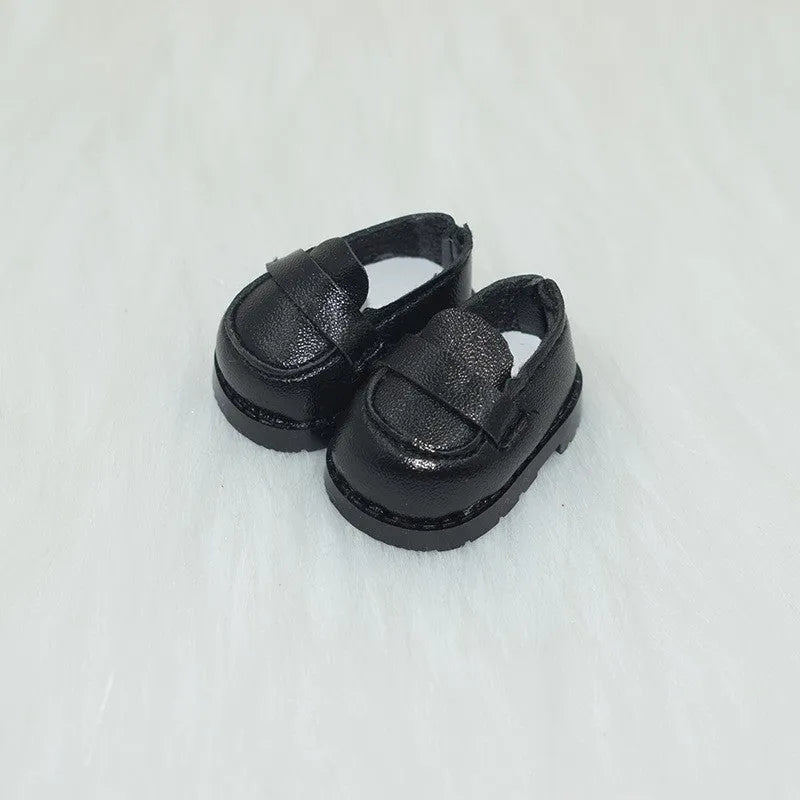 17cm doll replacement shoes in multiple colours including black boots, pink heels, and white leather shoes