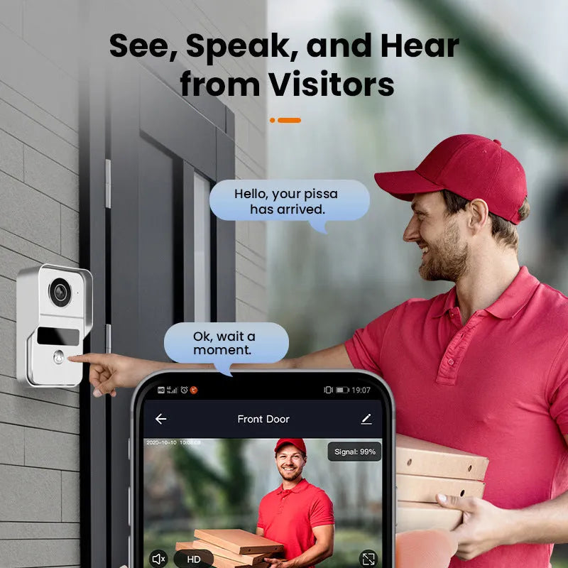 Video intercom doorbell system with outdoor camera unit and indoor display monitor for home entry security