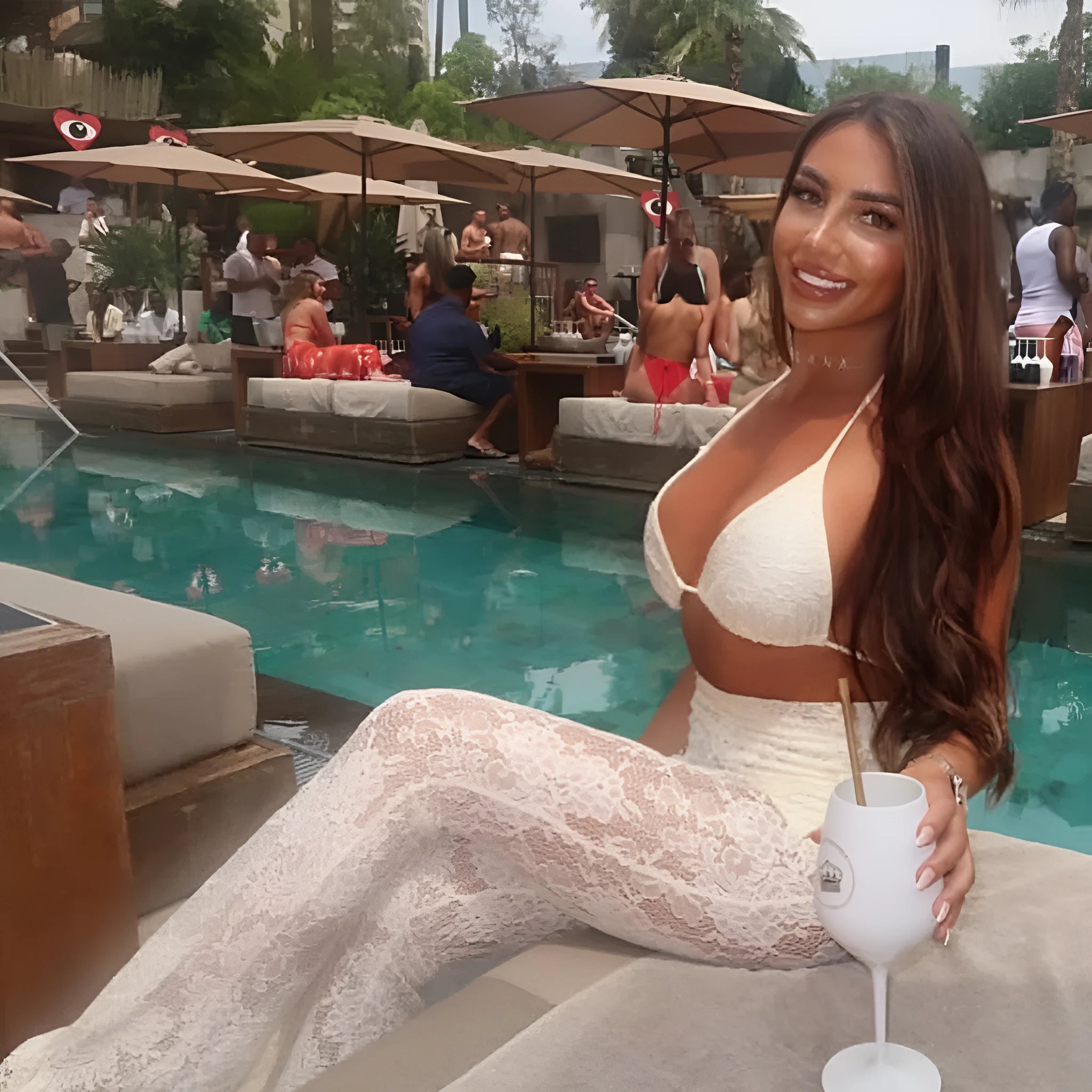 Lace three-piece ladies swimsuit set in solid colour C3664 White