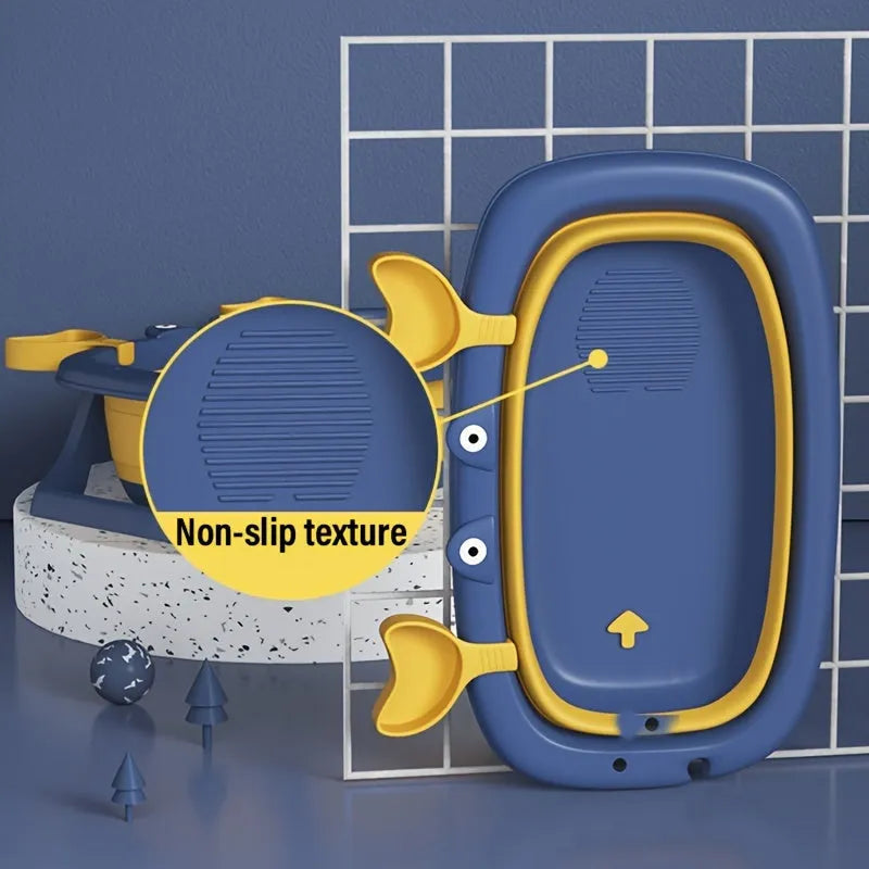 Blue foldable plastic pet tub for small dogs and cats, shown collapsed and open.