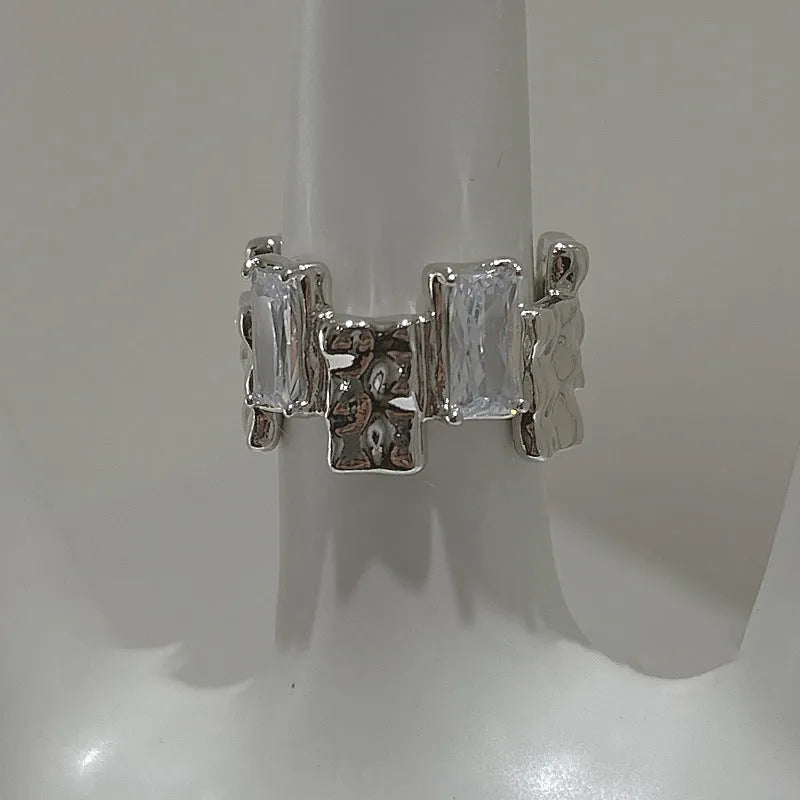 Cross design open geometric silver ring with retro styling and three-dimensional decoration