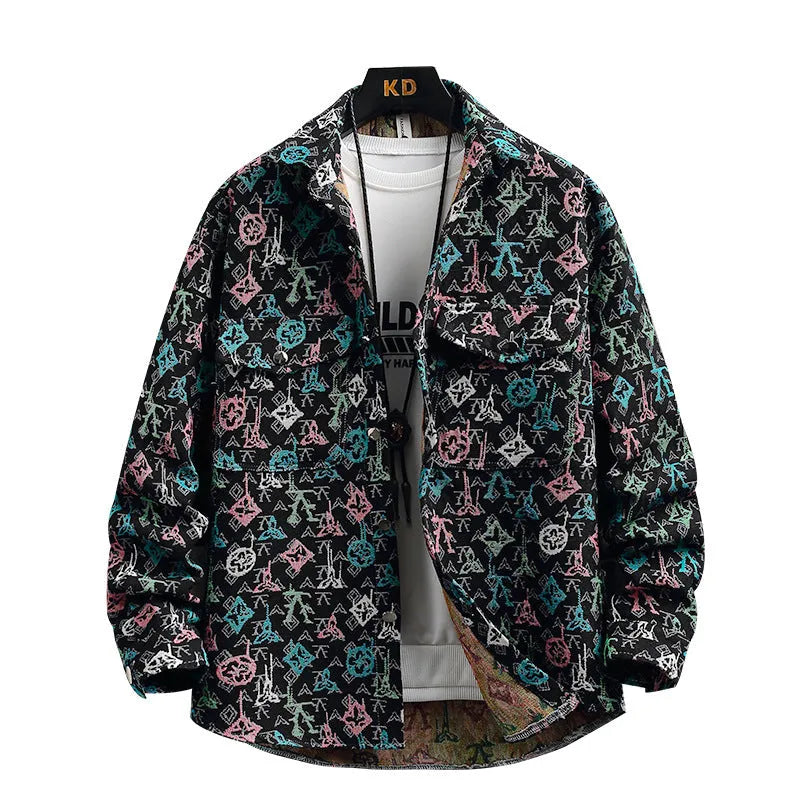 Casual lapel shirt coat jacket in polyester fabric with long sleeves and straight hem design