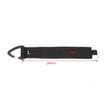 Black heavy-duty carabiner storage strap showing the climbing carabiner hook and 38mm wide blended material.