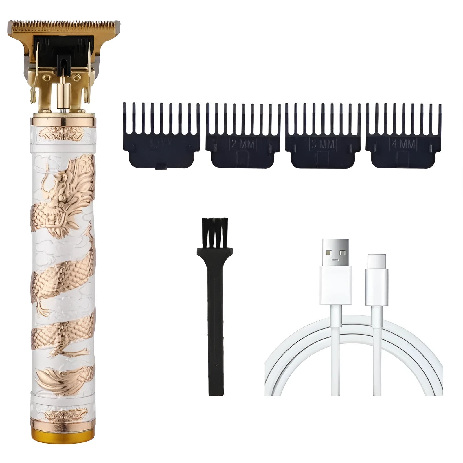 White carved retro electric hair clipper with rechargeable copper core motor for salon and home trimming