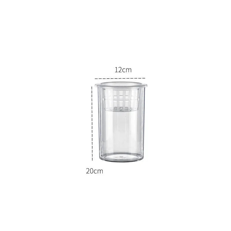 Transparent column fish tank made of PET and PP, cylindrical shape for desktop aquarium or micro landscape pot.