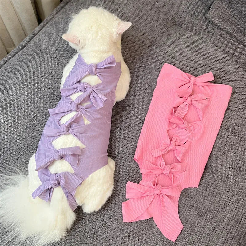 Adjustable polyester cat recovery suit for post-operation wear in blue colour with lace-up closure