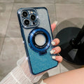 Glitter TPU electroplating magnetic bracket phone case for iPhone 15 Pro Max in purple colour