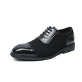Men's thick-soled raised round toe lace-up business leather shoes in black with PU upper and rubber sole