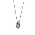 Women's navy blue water drop necklace with geometric pendant on adjustable cross chain