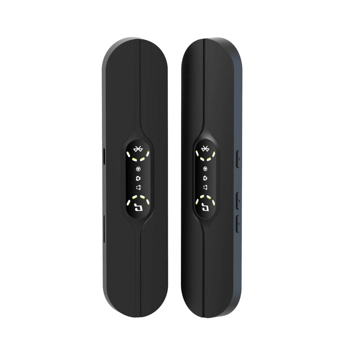Bone conduction wireless Bluetooth music box in black with USB recharge port and timing control buttons