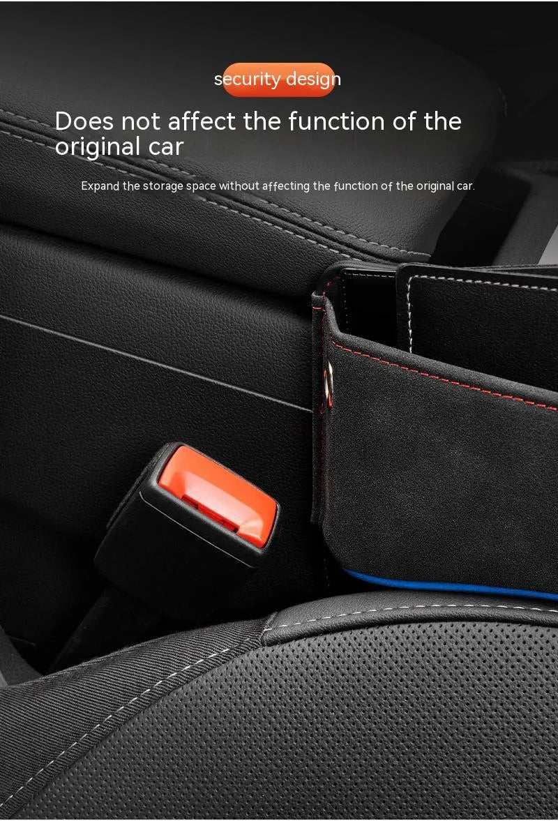 Leather car seat storage organiser box in a choice of colours including black and beige.