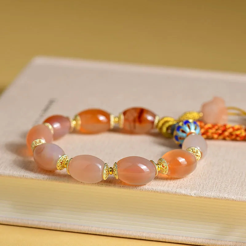 Agate Tibetan bracelet with lily motif, flower and geometry shape, unisex national style, Z009 colour