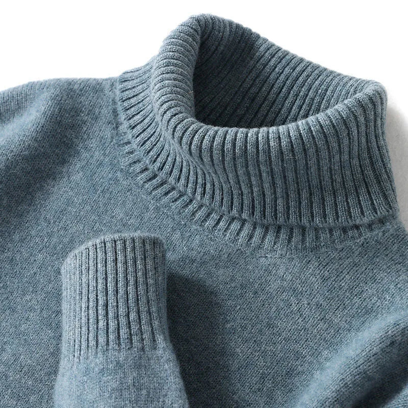 Men's high-neck pure wool sweater in thick loose knit, autumn winter pullover, black colour
