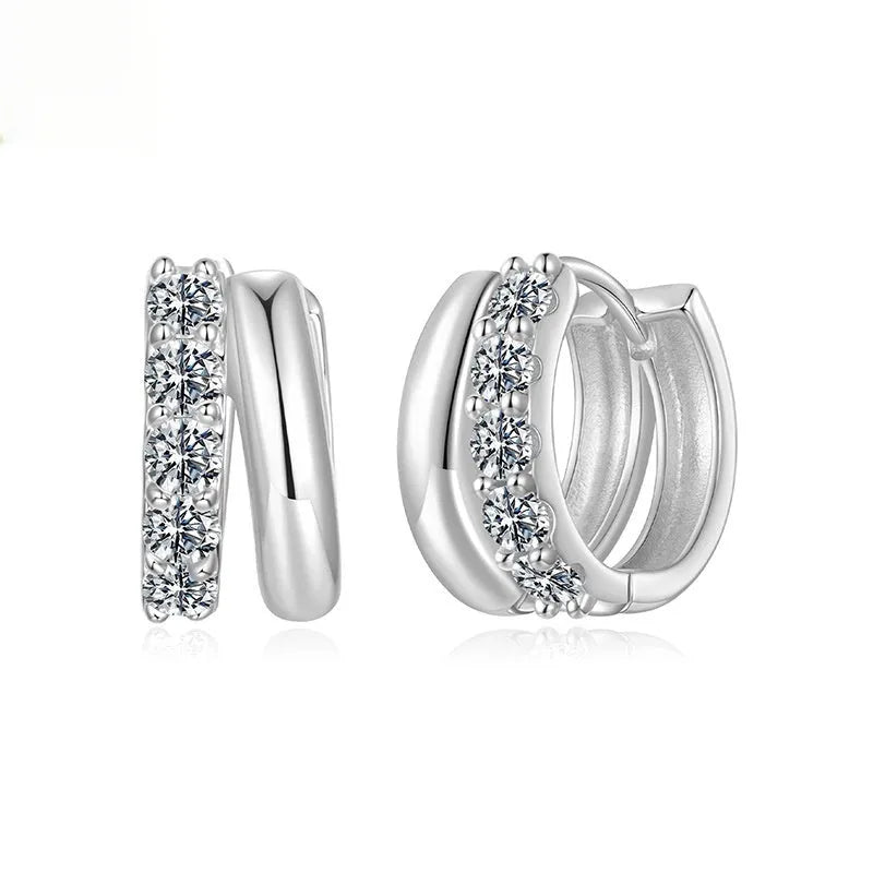 Silver Ziyun double layer moissanite ear clip in 925 silver with D colour stone and electroplated finish