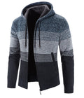 Hooded fleece thick cardigan sweater in dark gray for men, casual polyester outerwear
