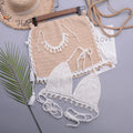 Women's handmade lace-up split swimsuit with removable skirt in cotton blend fabric