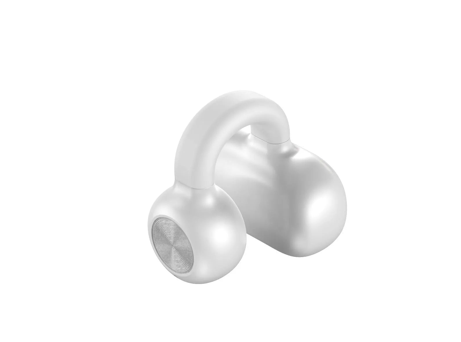 Black wireless clip-on bone conduction Bluetooth earphones shown with charging cable.