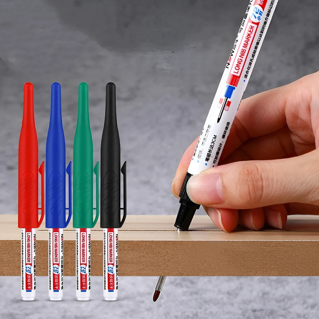 Oil-based woodworking marker pen measuring 15.2 cm with quick-drying waterproof ink in black, red, blue and green colours