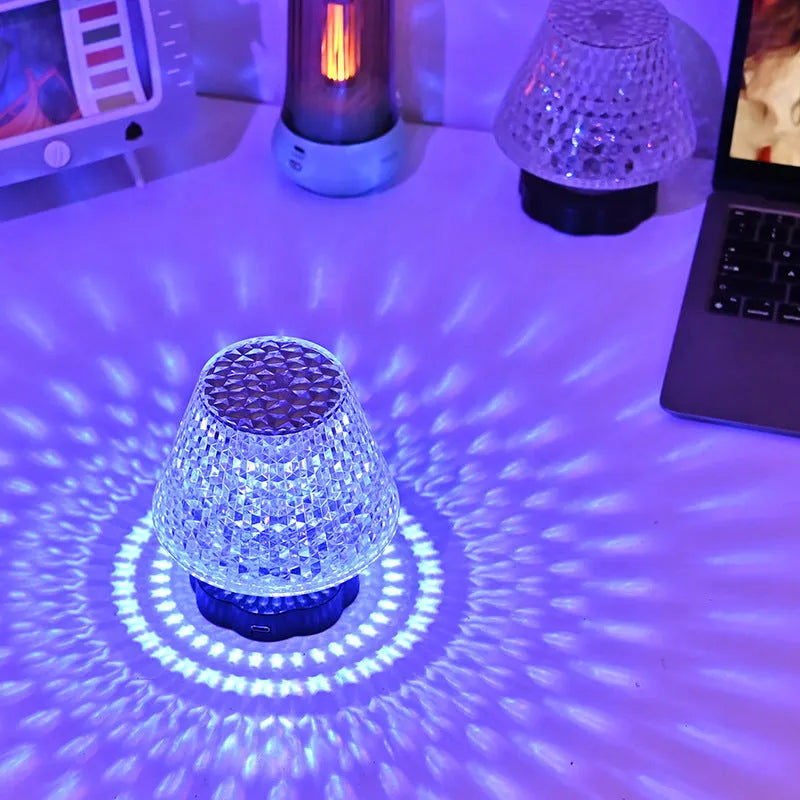 Diamond crystal table lamp with touch sensor base, USB rechargeable, 8.5 cm diameter