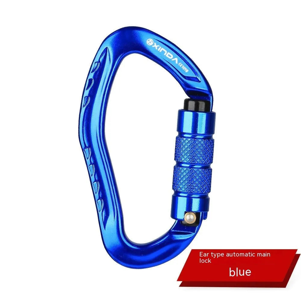 Automatic locking climbing carabiner in silver finish with hook gate