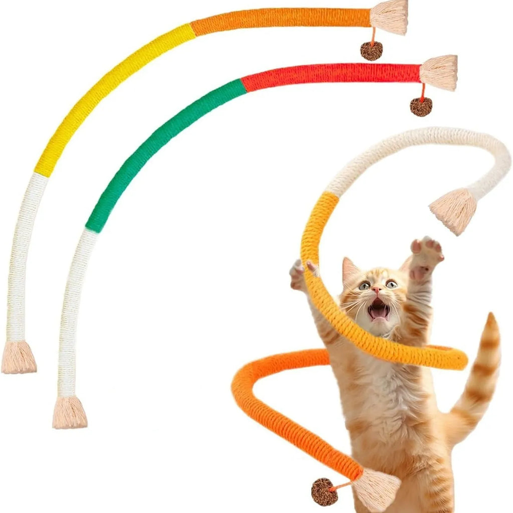 70 cm bite-resistant cotton rope cat toy in purple, orange, and green colour variations