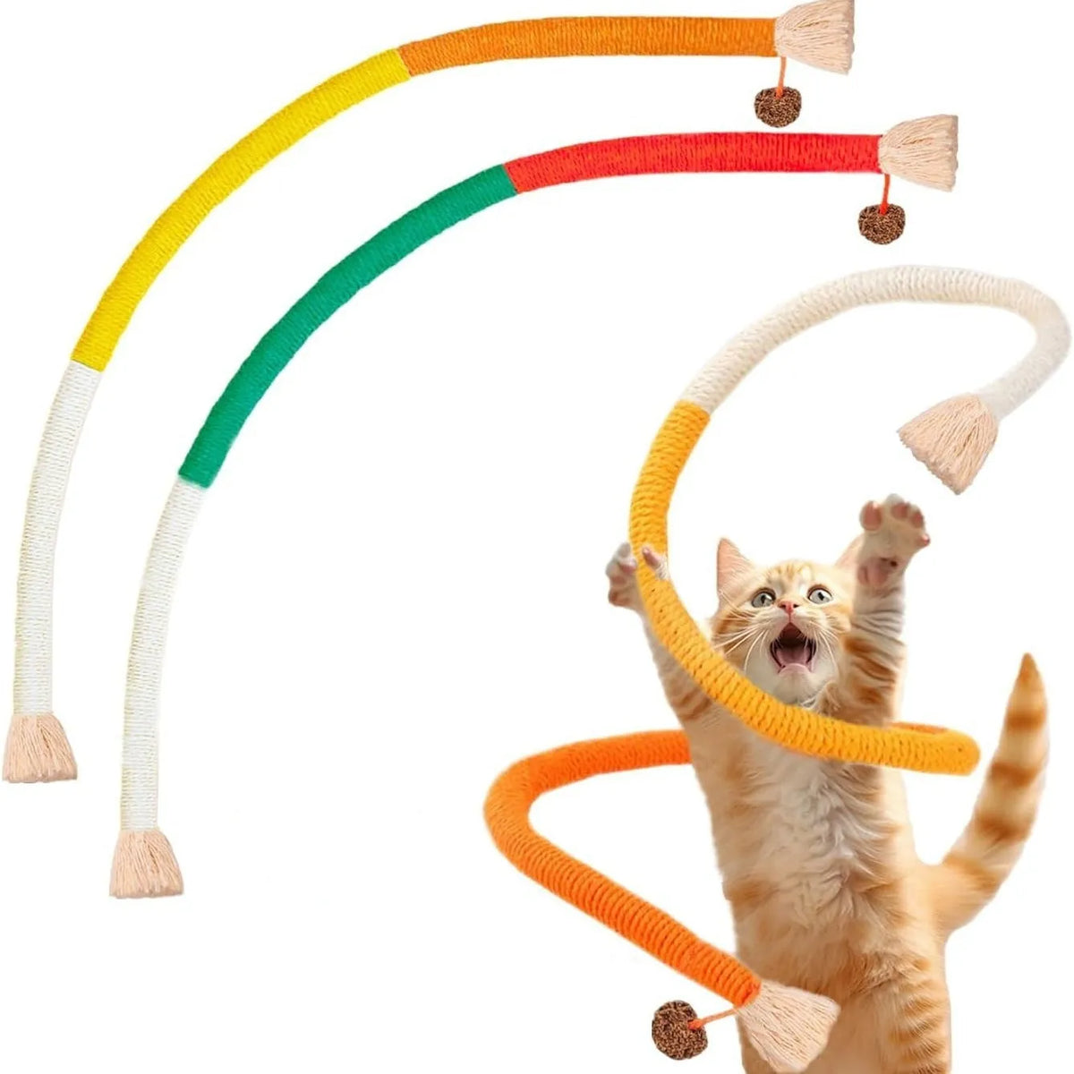 70 cm bite-resistant cotton rope cat toy in purple, orange, and green colour variations