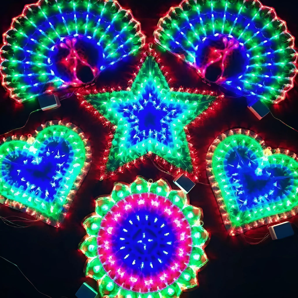 Christmas festival outdoor plug-in string lights with peacock, heart, sunflower, and star designs