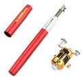 Portable pen fishing rod kit showing telescopic rod extended to 1m and collapsed in aluminium case with fishing wheel
