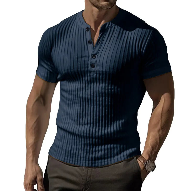 Men's slim-fit short-sleeved sports t-shirt in polyester on a hanger, shown in Army Green colour.
