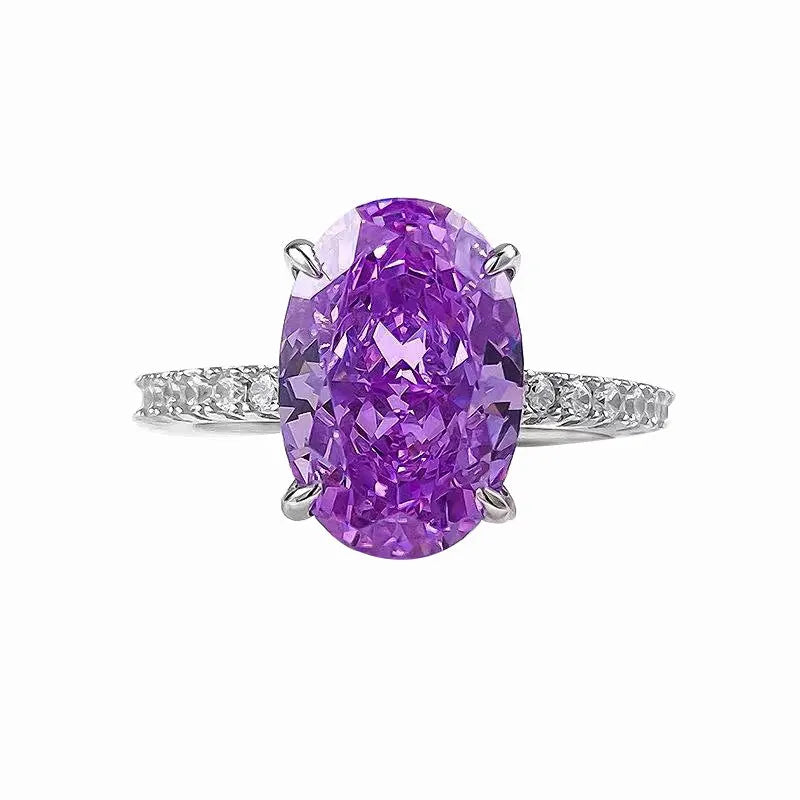 Simple violet starry zircon open mouth ring for women, copper with electroplating, geometric ellipse shape