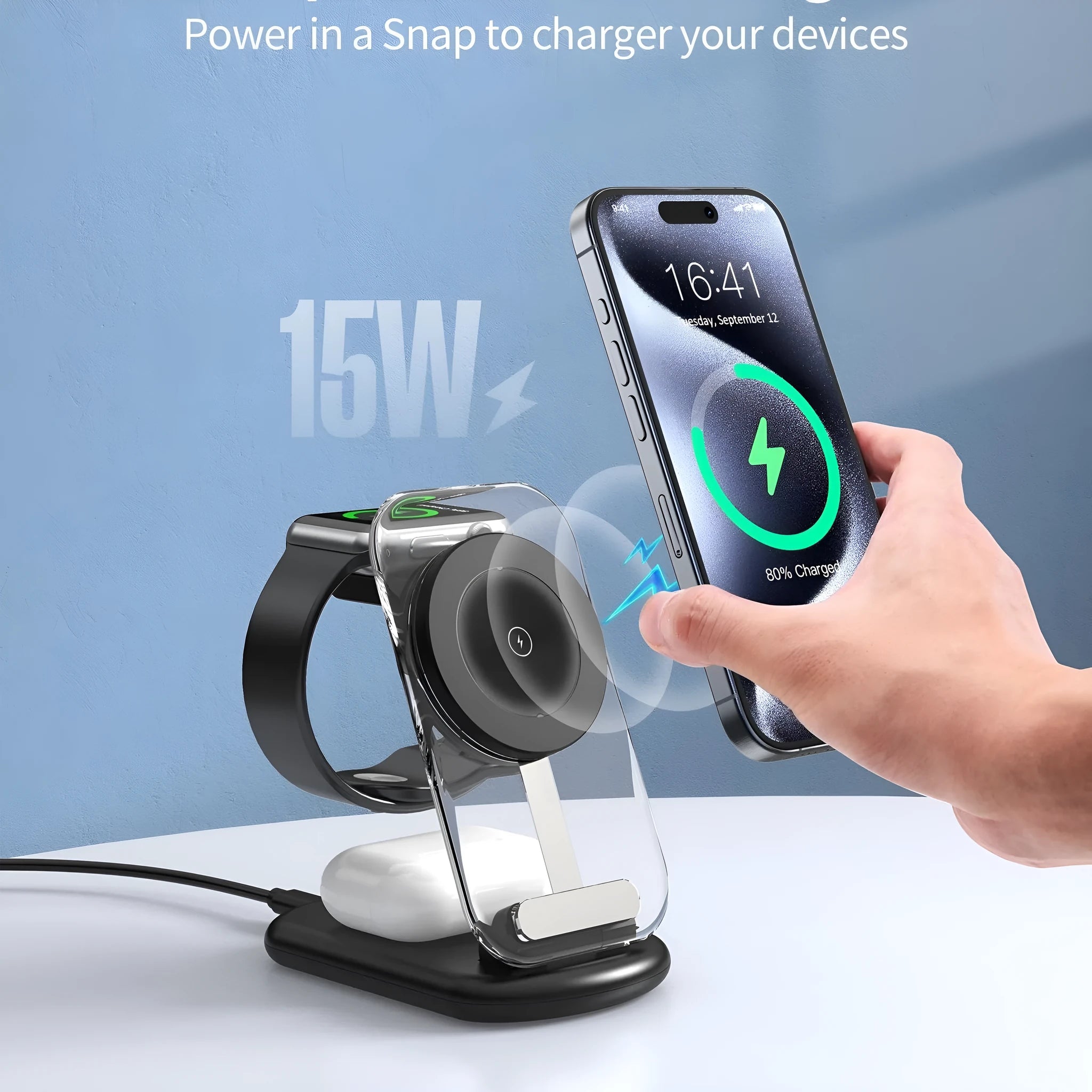 Transparent foldable magnetic wireless charger with QC3.0 fast charging support