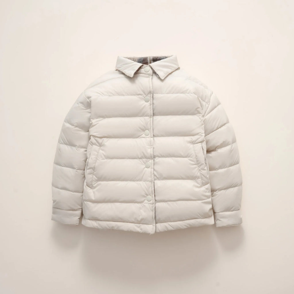 Children's lightweight reversible short jacket in yellow and light gray, polyester with nylon lining, available 90-160cm height