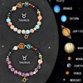 Set of twelve natural stone beaded bracelets, each showing different Chinese zodiac animal designs with adjustable closures