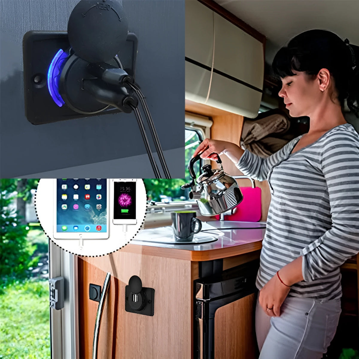 Black 12-24V USB car charger with 3.1A output for vehicle installation