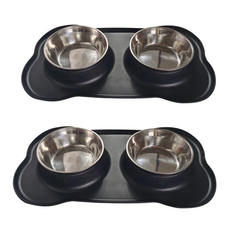 Large dual compartment silicone pet bowl with stainless steel base in assorted colours