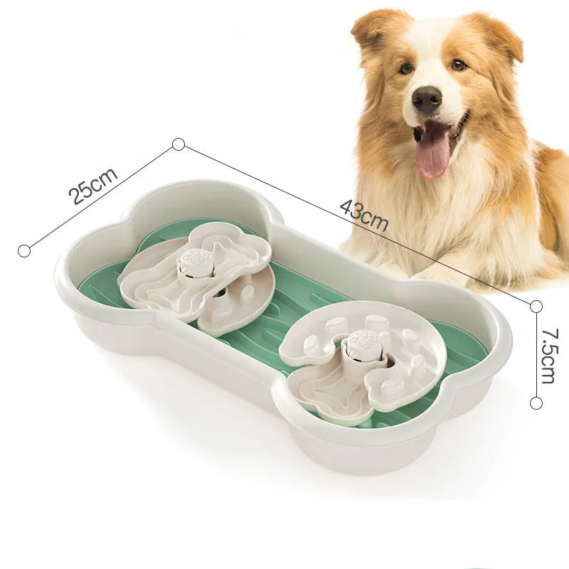 Green pink and yellow 3-in-1 slow feeder dog bowls with wave and hump designs for large breed anti choking feeding