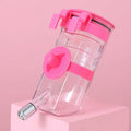No drip dog kennel water bottle dispenser in blue, green, pink, or yellow, BPA-free plastic, for crates and cages