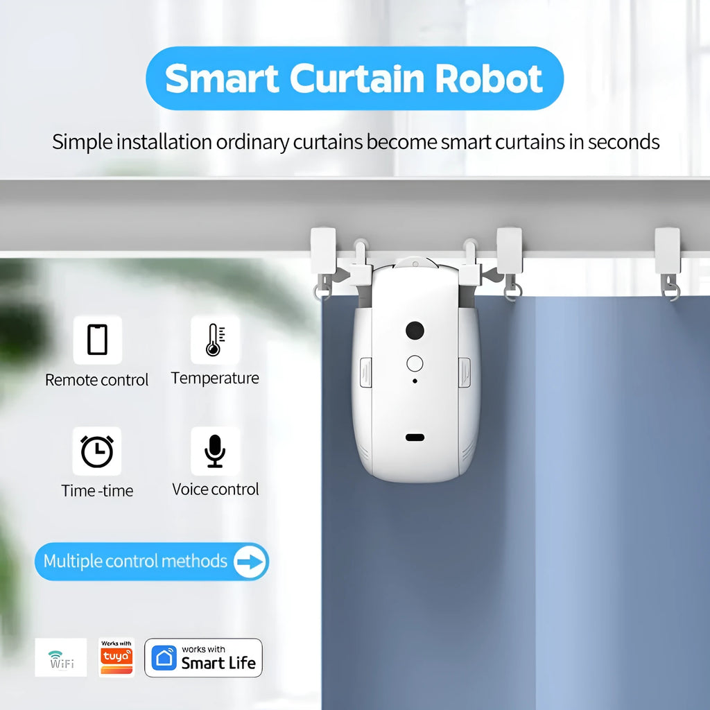 Smart curtain controller with Bluetooth, remote, and solar panel for Roman rod tracks