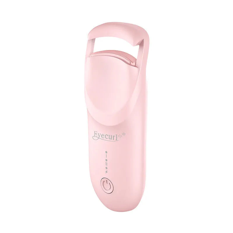 Electric USB-powered eyelash curler in cream white, maca pink, or vanilla apricot colour on a plain background