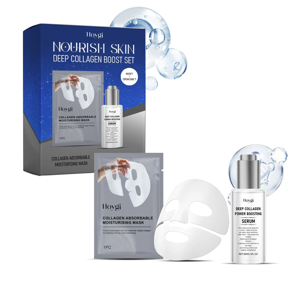 Collagen moisturising skincare set with facial mask and 30ml essence bottle